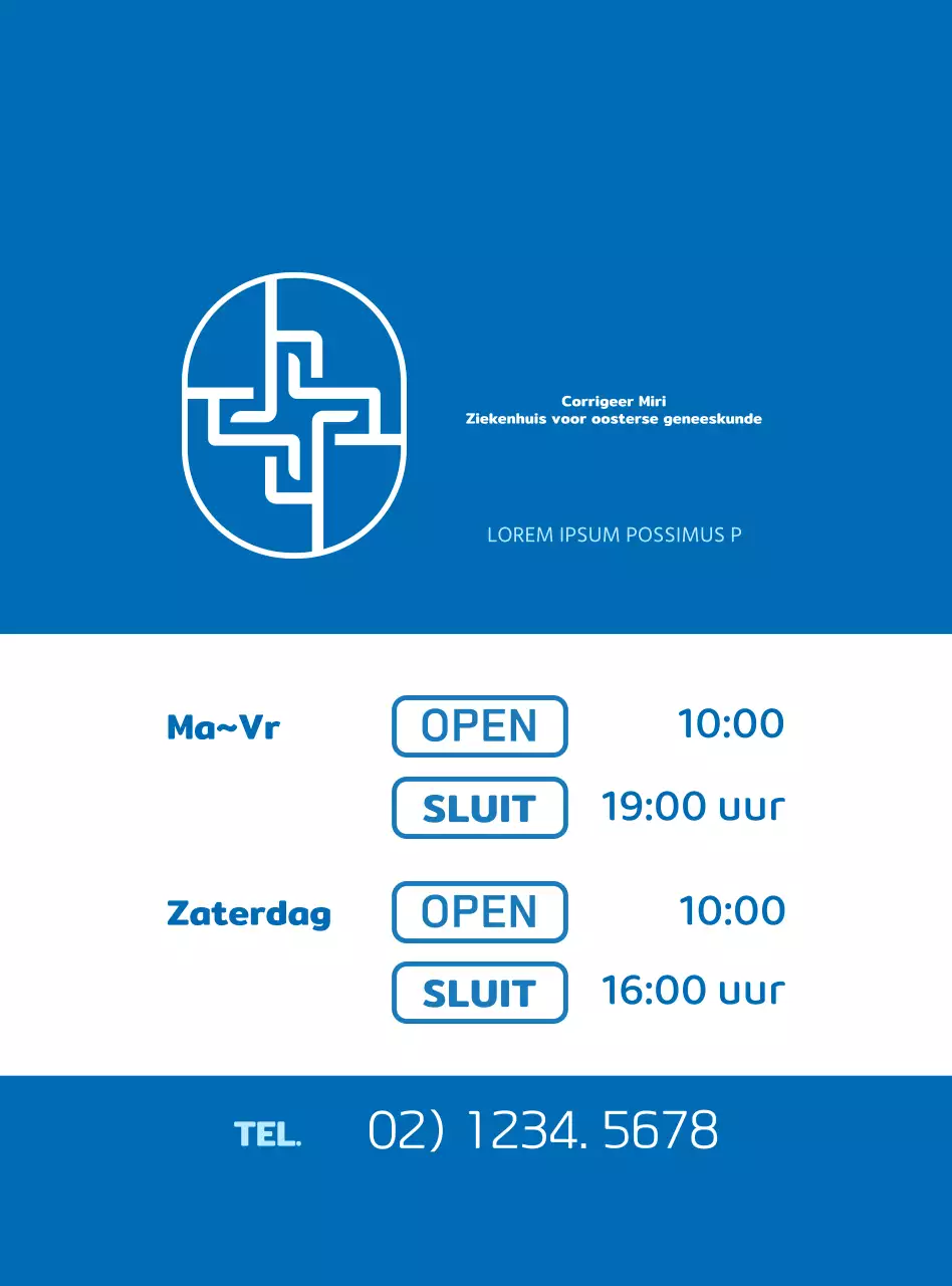 Informatie over en promotie van klinieken voor oosterse geneeskunde met een strak blauw-wit concept