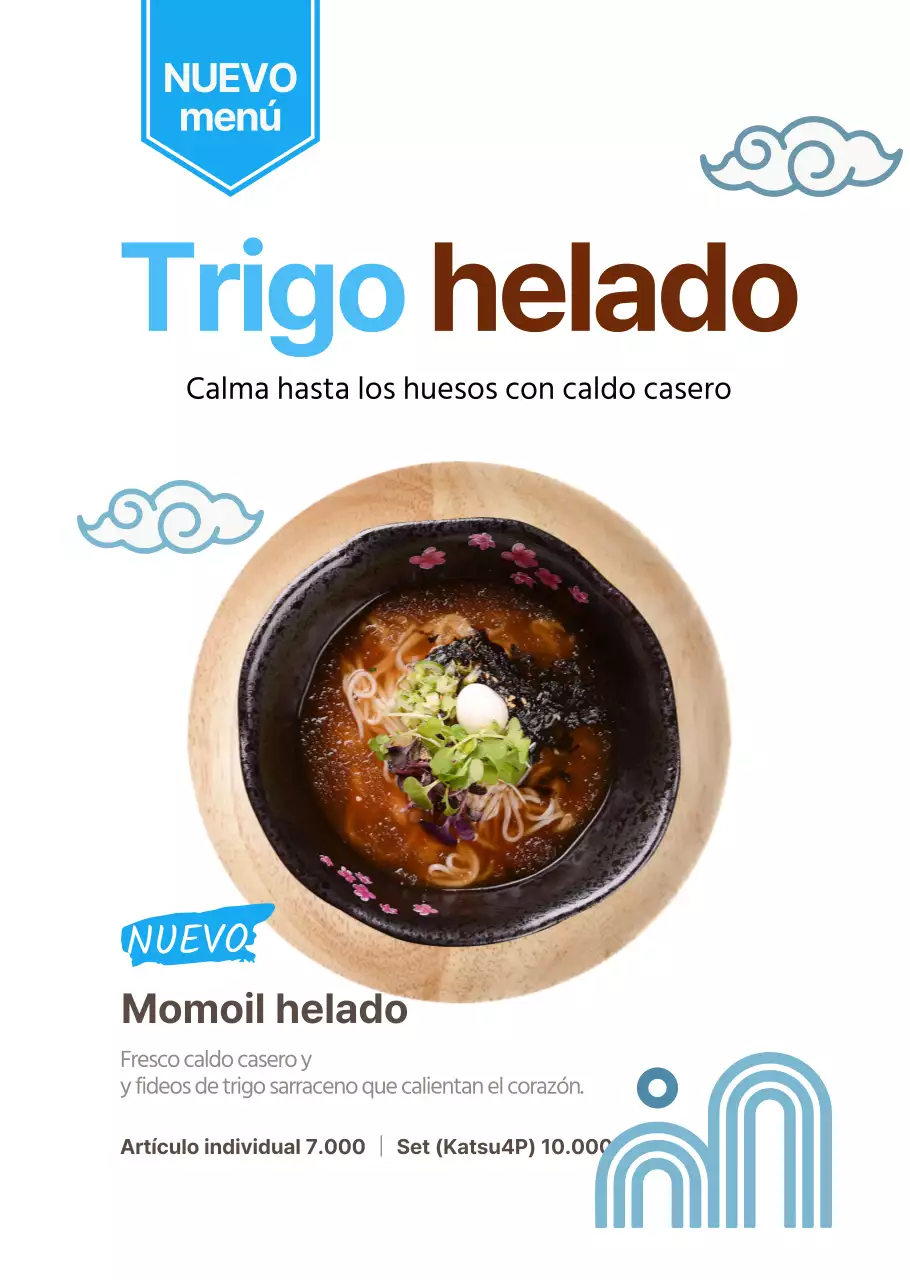 Cartel sencillo azul claro trigo frío transparente para restaurante japonés