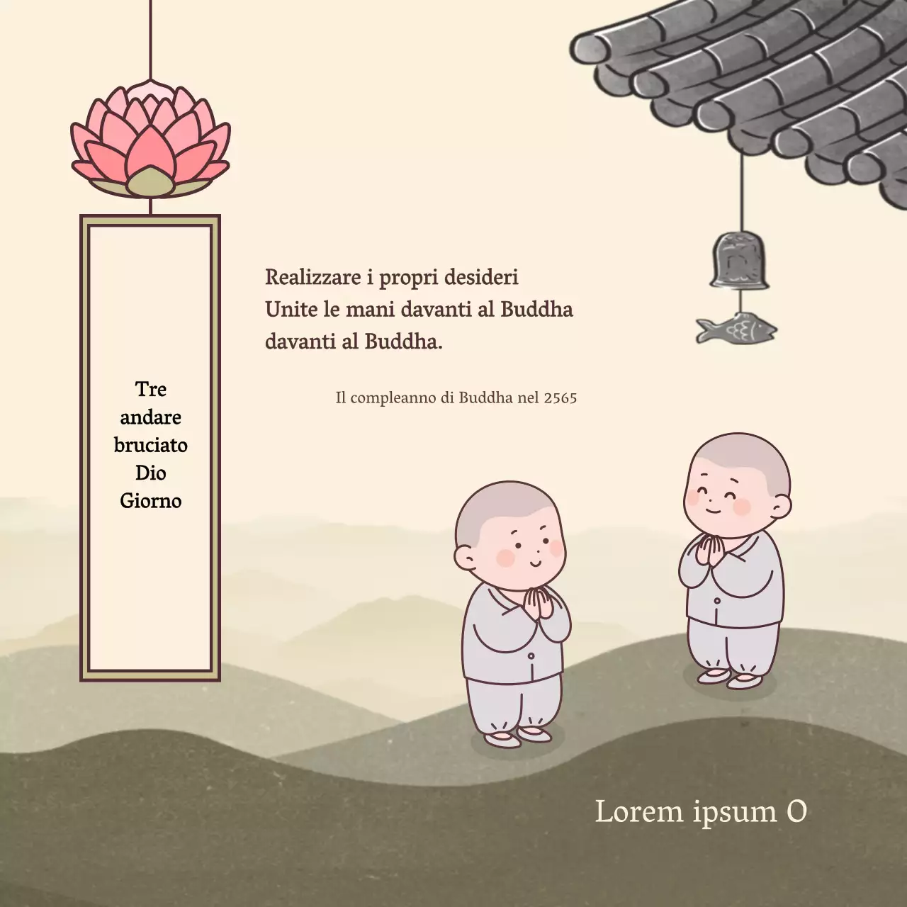 Scrittura del compleanno di Buddha su sfondo beige