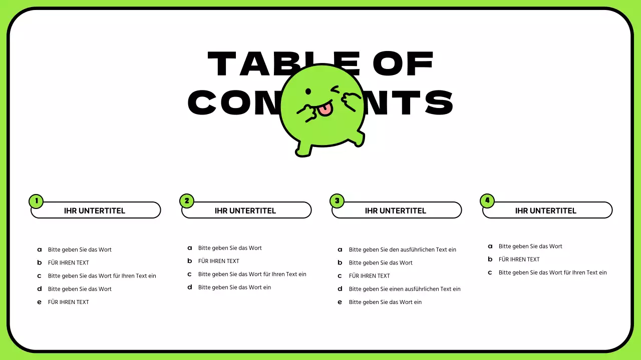 Niedliche Figuren in Chartreuse und ein klares Layout