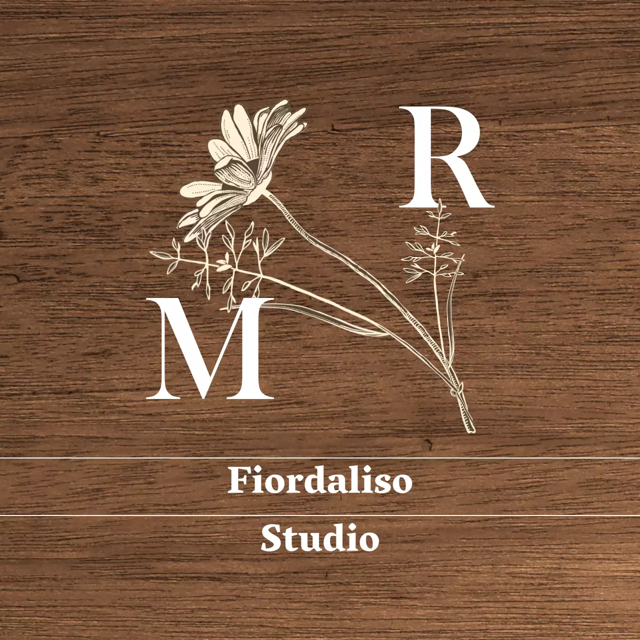 Insegna Flower Studio di ispirazione vintage con testo bianco e avorio e illustrazioni floreali