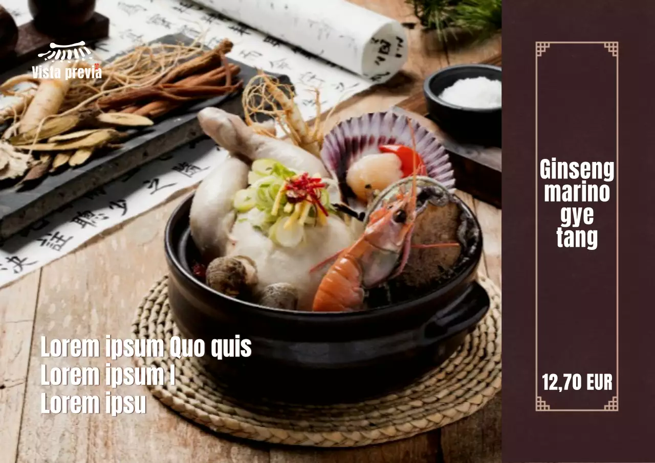 Póster apaisado de samgyetang de marisco a todo color