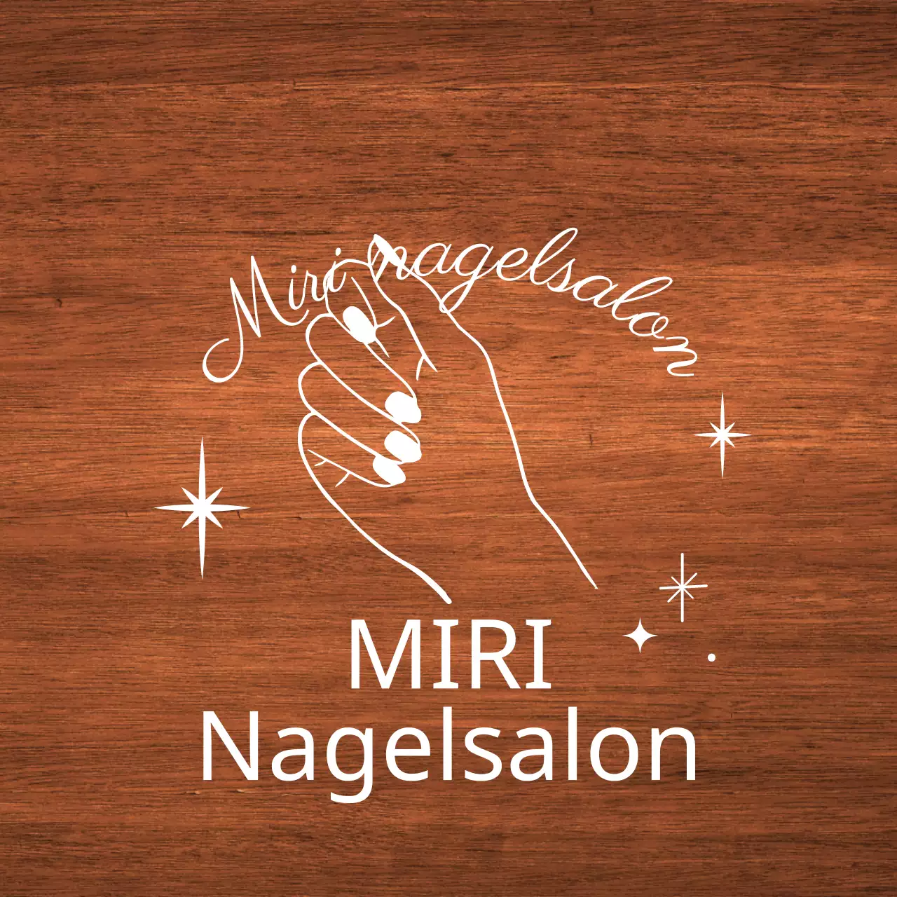 Een klassiek bord voor een nagelsalon met witte tekst en een lijnillustratie met een ster.