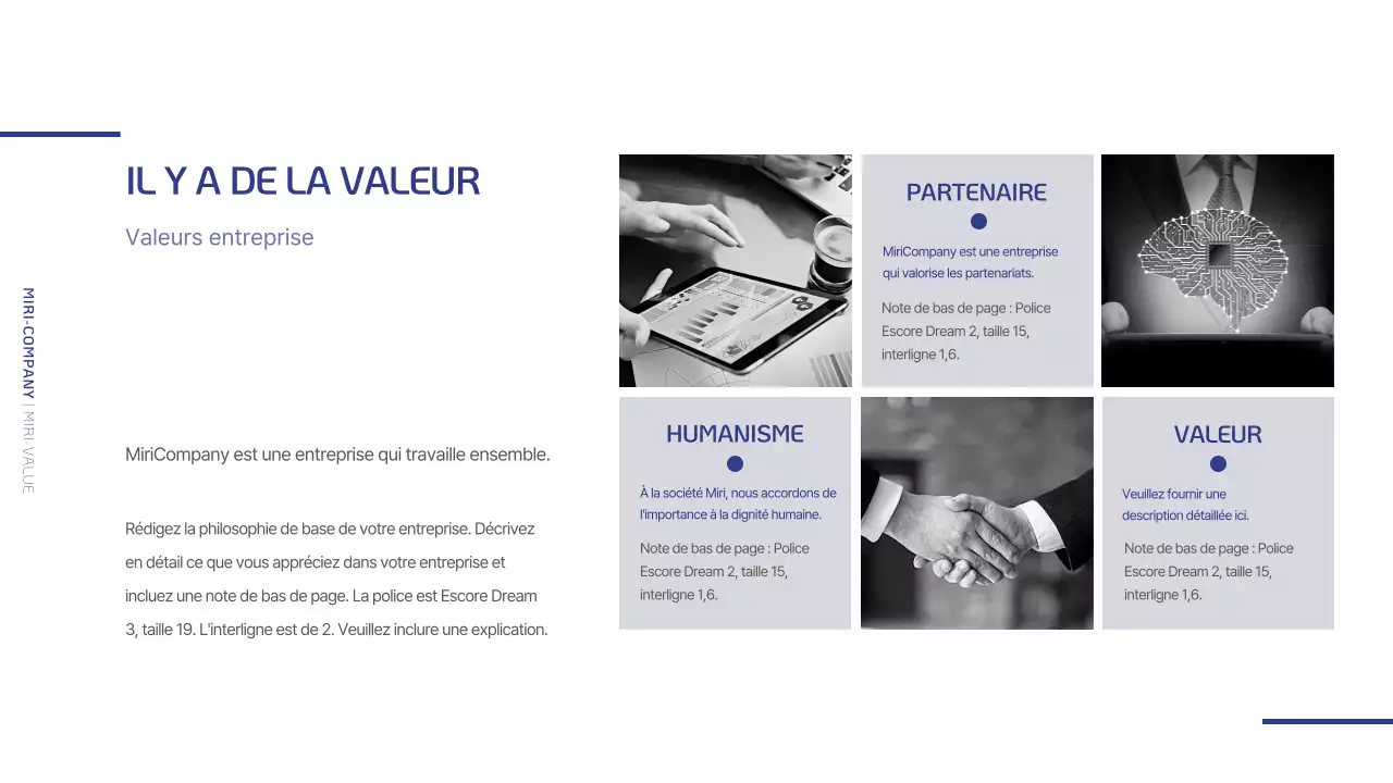 Un profil d'entreprise simple en bleu marine et gris