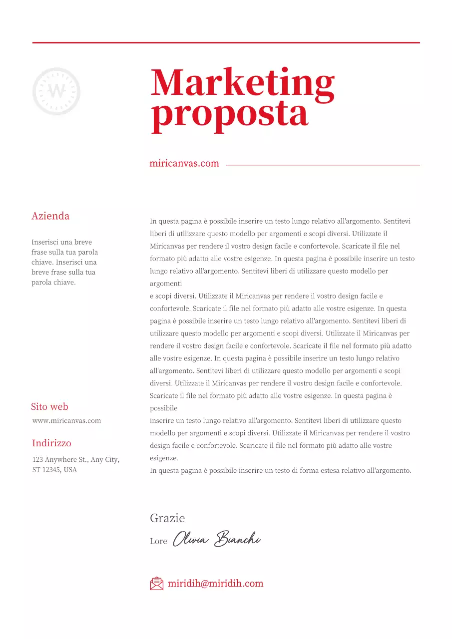 Una proposta di marketing semplice, rossa e tipografica