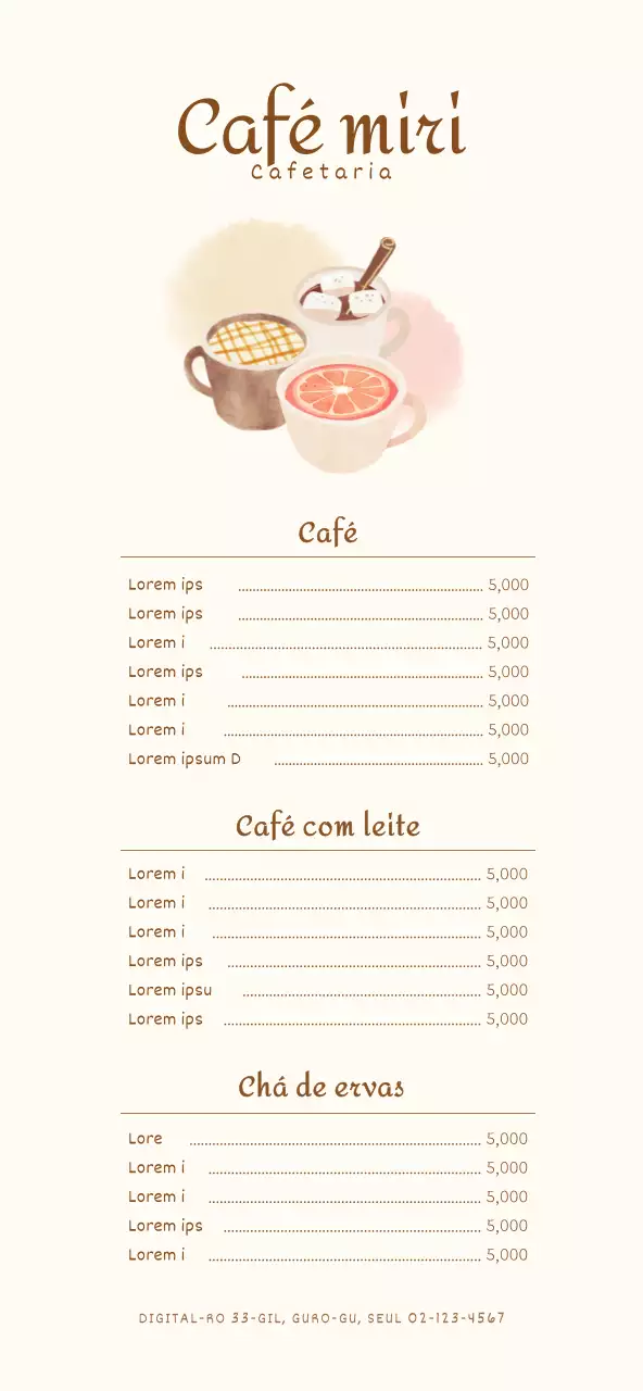 Preços para um menu de café com um conceito ilustrado emocional e caloroso
