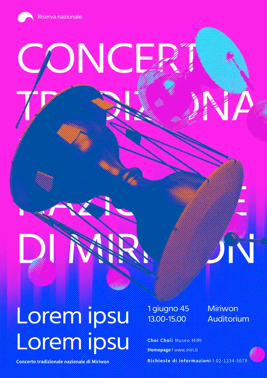 Rosa Blu Vibrante illustrazione in stile pop art di strumenti musicali tradizionali Concerto tradizionale