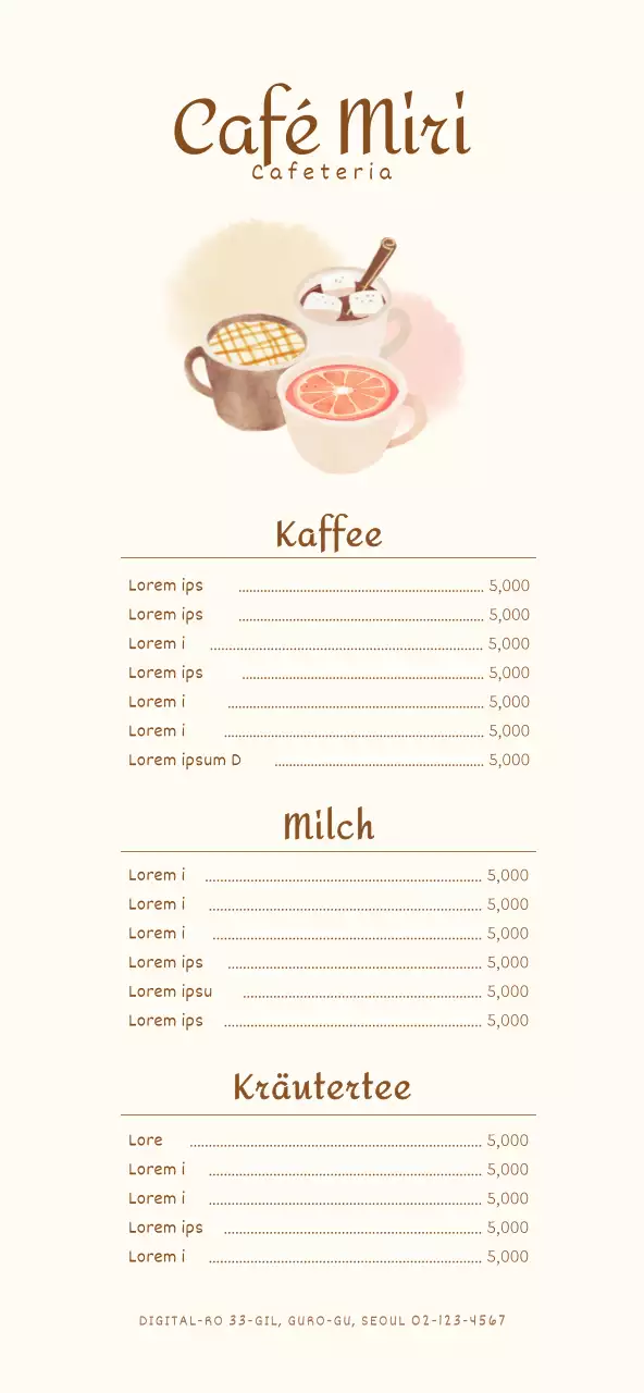 Preisgestaltung für ein Cafe-Menü mit einem emotionalen und warmherzigen illustrierten Konzept