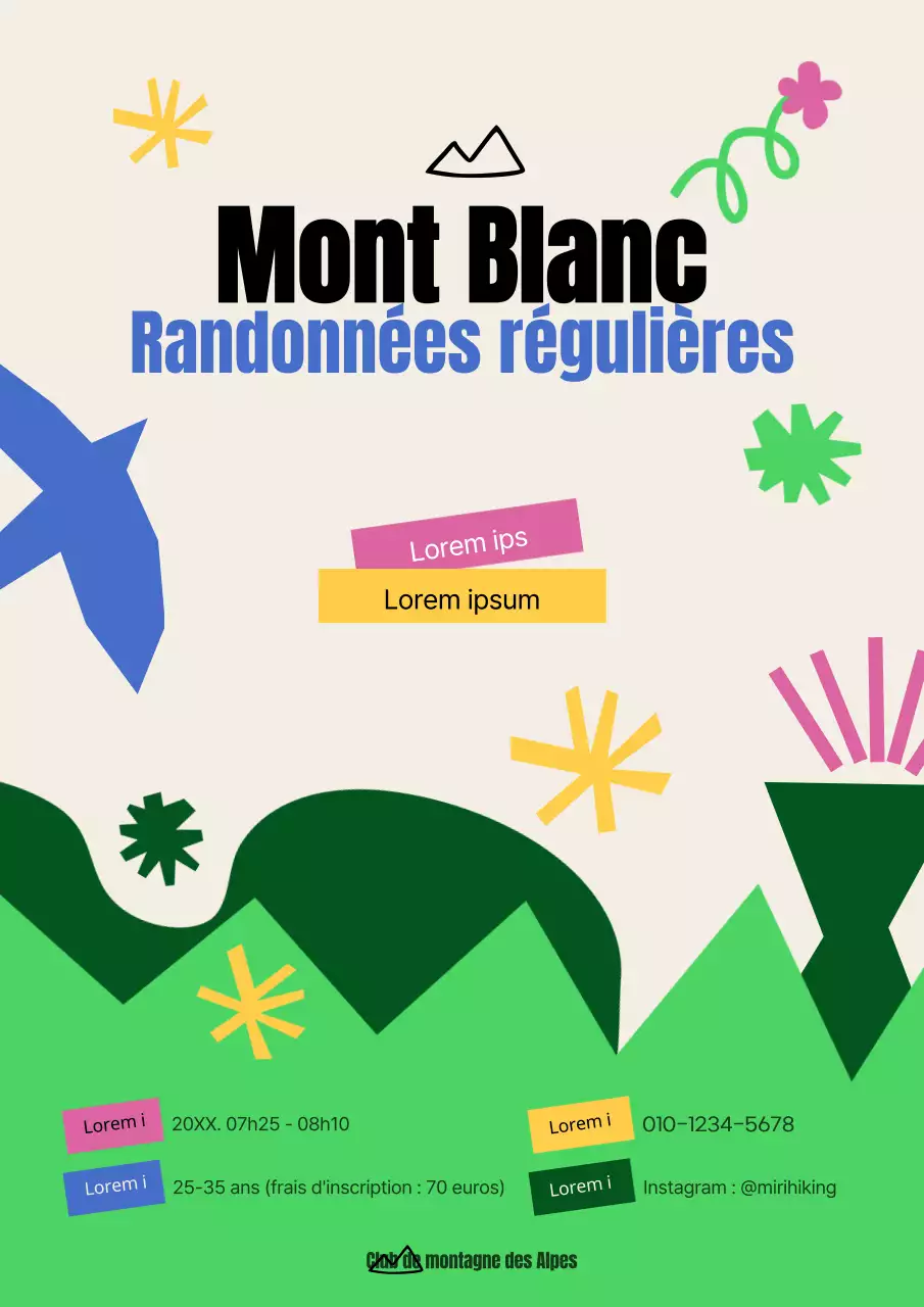 Un club illustré, simple et coloré, annonçant une randonnée régulière