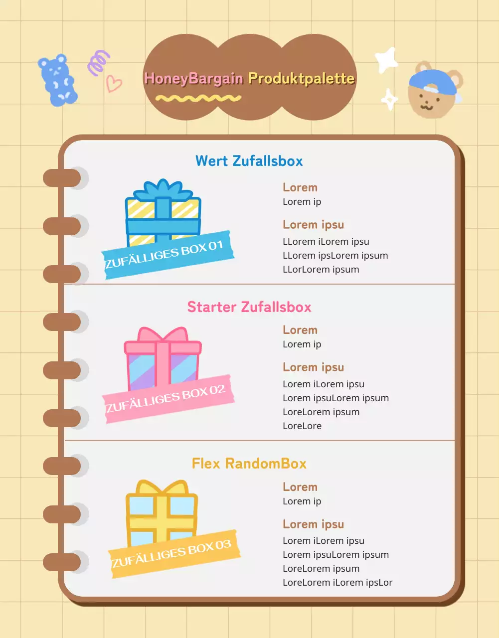 Zufällige Schachtel mit niedlichem Daku-Briefpapier in Beige und Braun