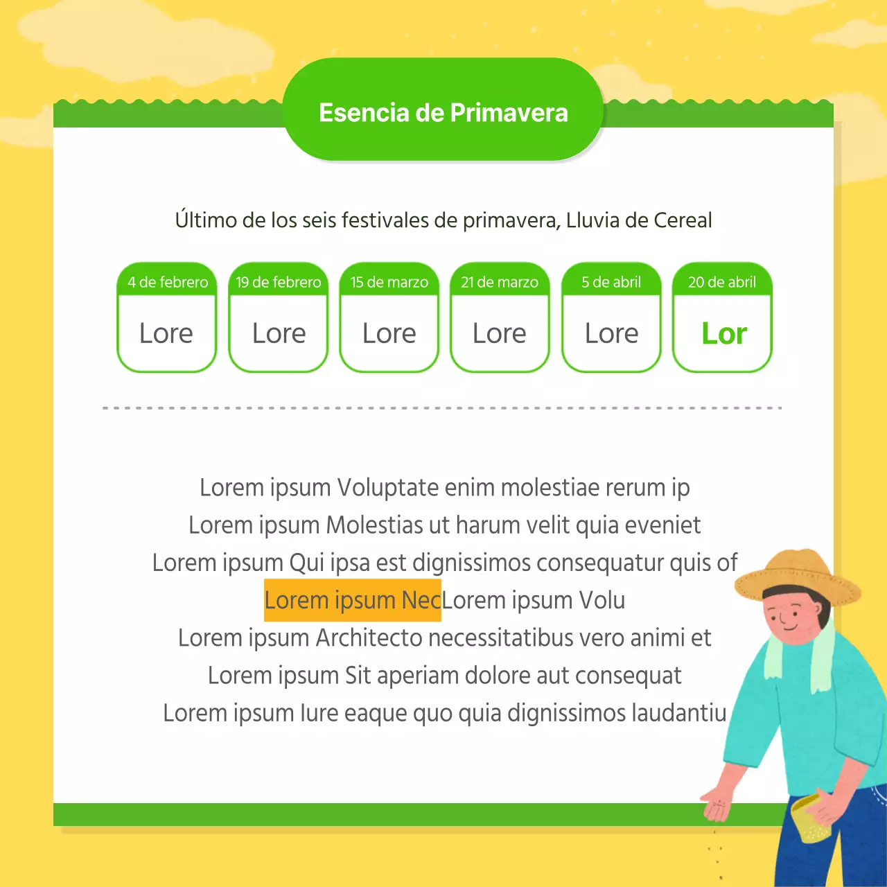 Noticias de tarjetas rurales con fondo amarillo