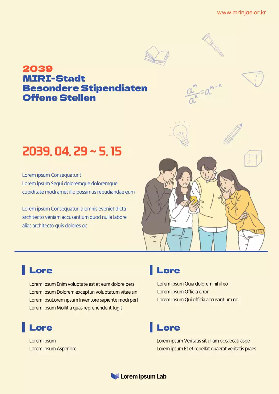 Einfache illustrierte Stipendienausschreibung in Gelb und Blau