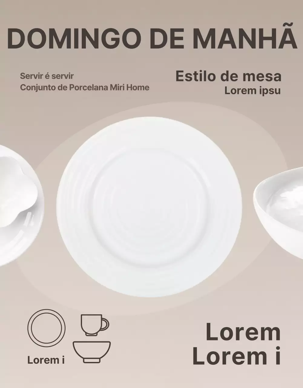 Apresentação de um conjunto simples de porcelana em bege e verde