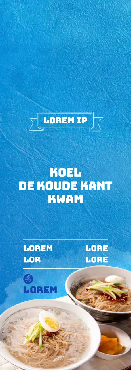 Een eenvoudige blauwe en gele stijl voor het menu en de promotie van een koud noedelrestaurant.
