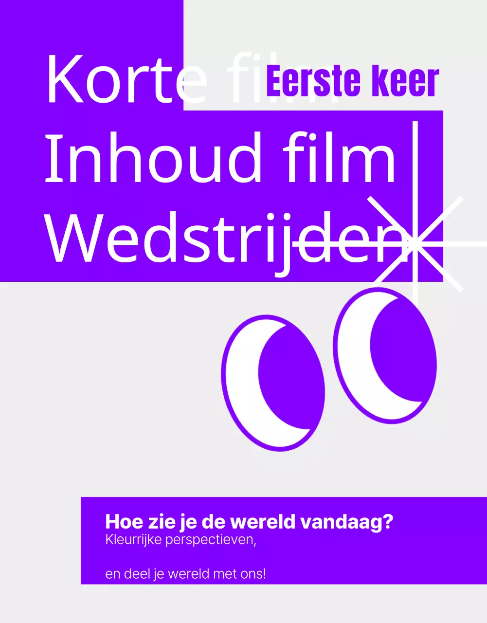 Humoristische korte-inhoudwedstrijd met paarse geometrische afbeeldingen