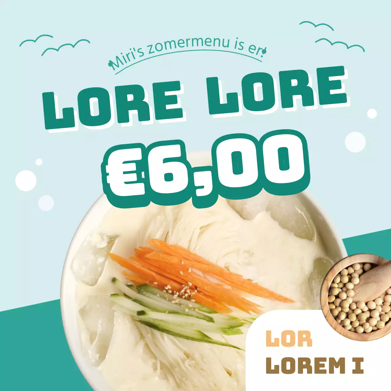 Lancevenement voor bonennoedels met turquoise achtergrond