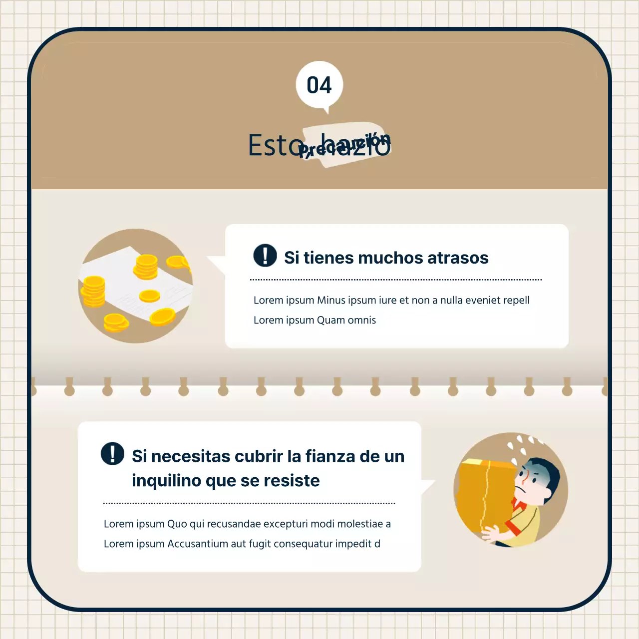 Tema de subasta inmobiliaria con ilustraciones limpias de color beige y combinaciones de marcos