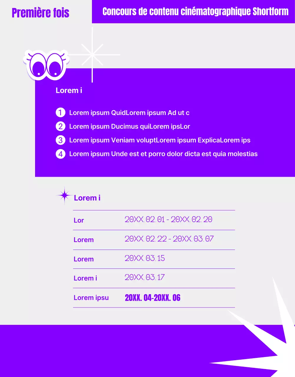 Concours de contenu court humoristique avec des images géométriques violettes