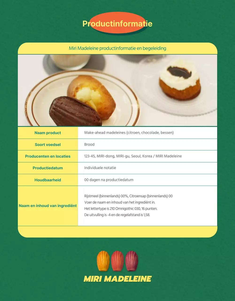 Verkoop kant-en-klare madeleines met een groene achtergrond