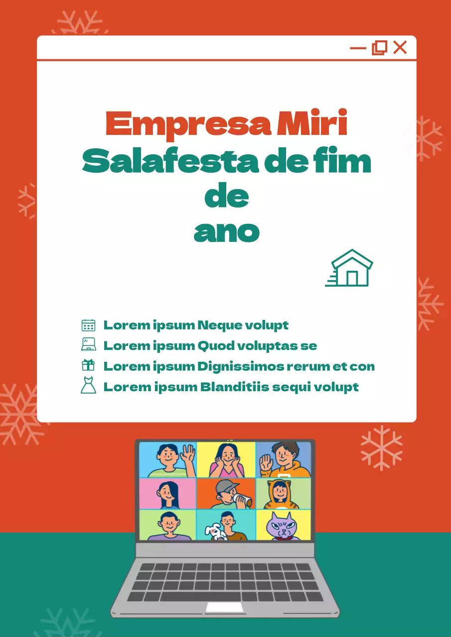 Conceito de janela de Natal vermelha e verde para uma festa de despedida virtual