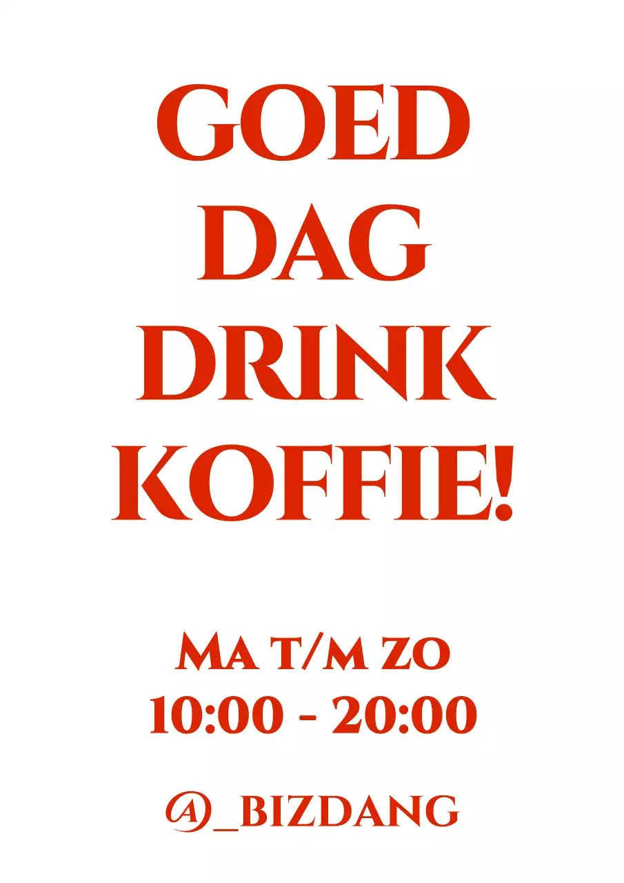Ontwerp een café met café-gerelateerde tekst en openingstijden in rood
