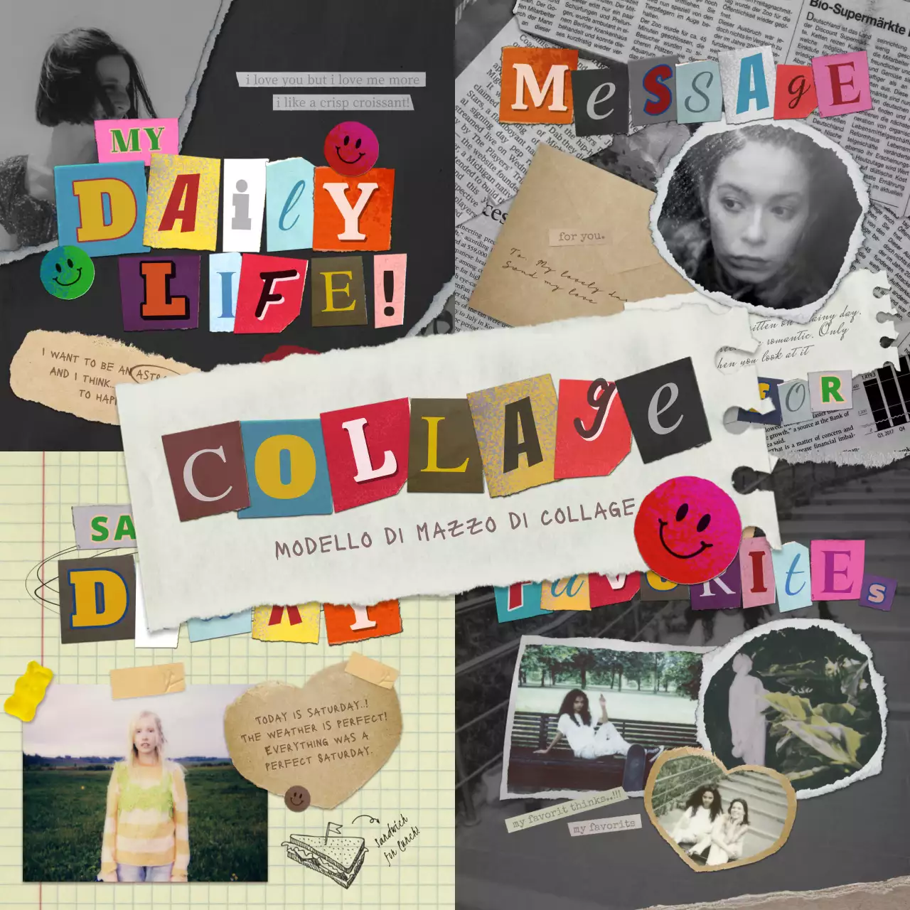 Pacchetto bundle diario con aspetto di collage vintage sbiadito