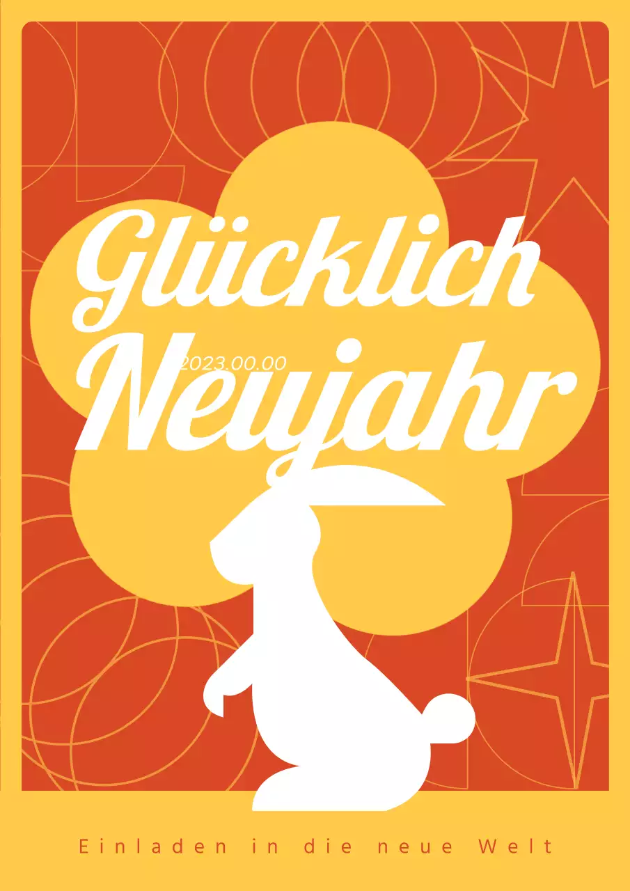 Neujahrsgrußkarte in Orange und Gelb