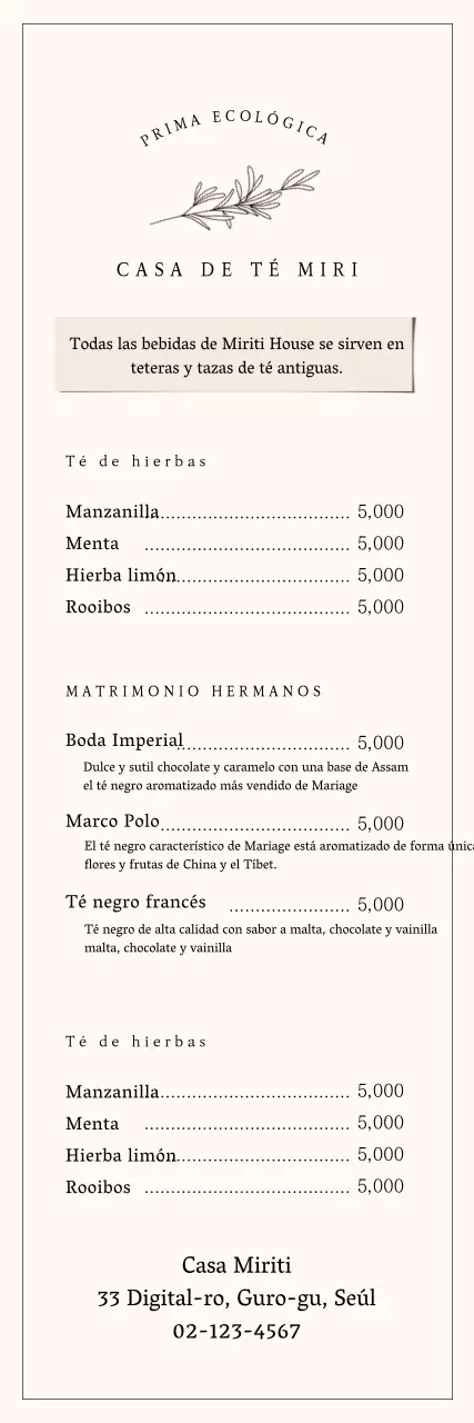 Cartel simple de menú de cafetería