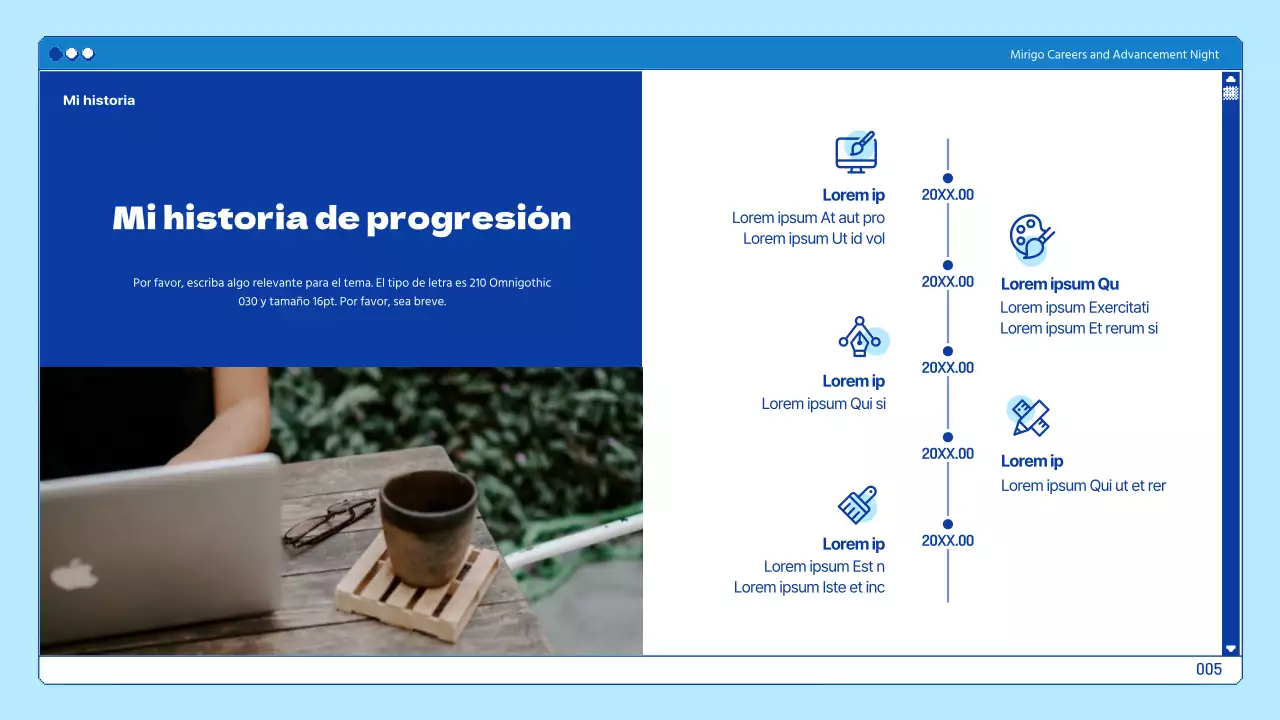 Presentaciones universitarias en un tema de navegación azul