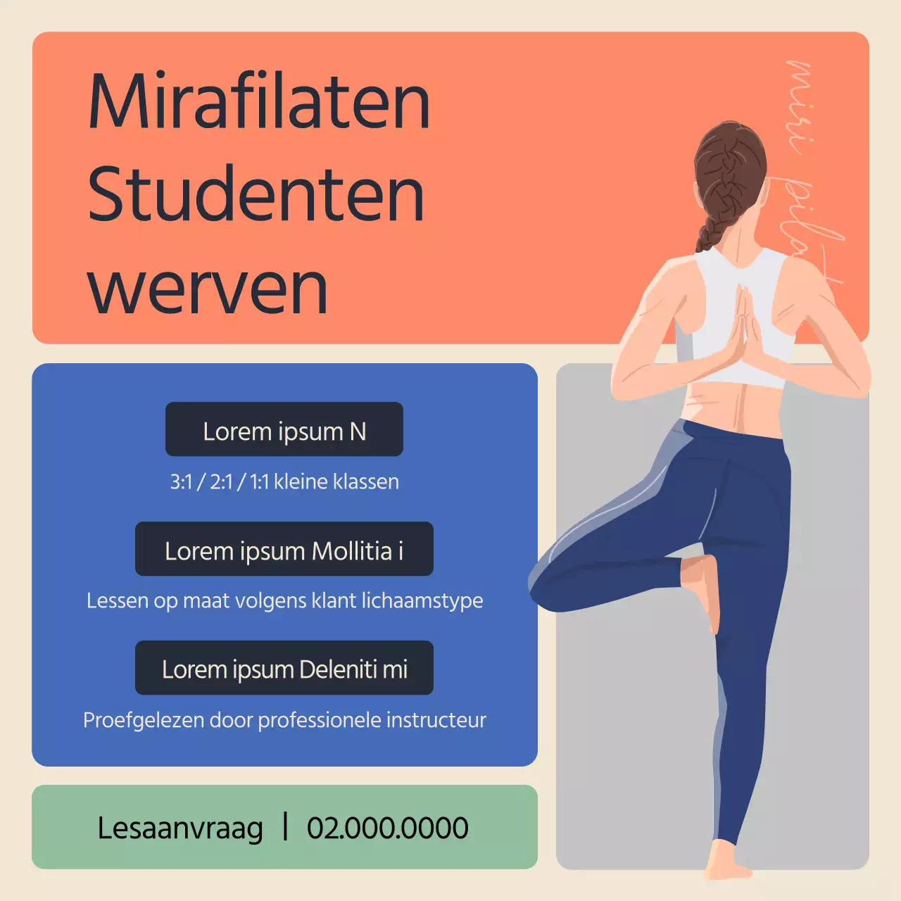 Schildpadhals Pilates Revalidatie Informatie in Blauw en Oranje