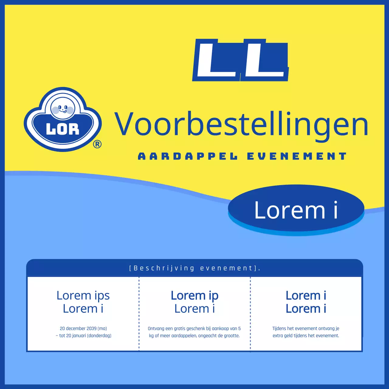 Geel en blauw 3-minuten curry parodie concept aardappelgerecht receptenboek