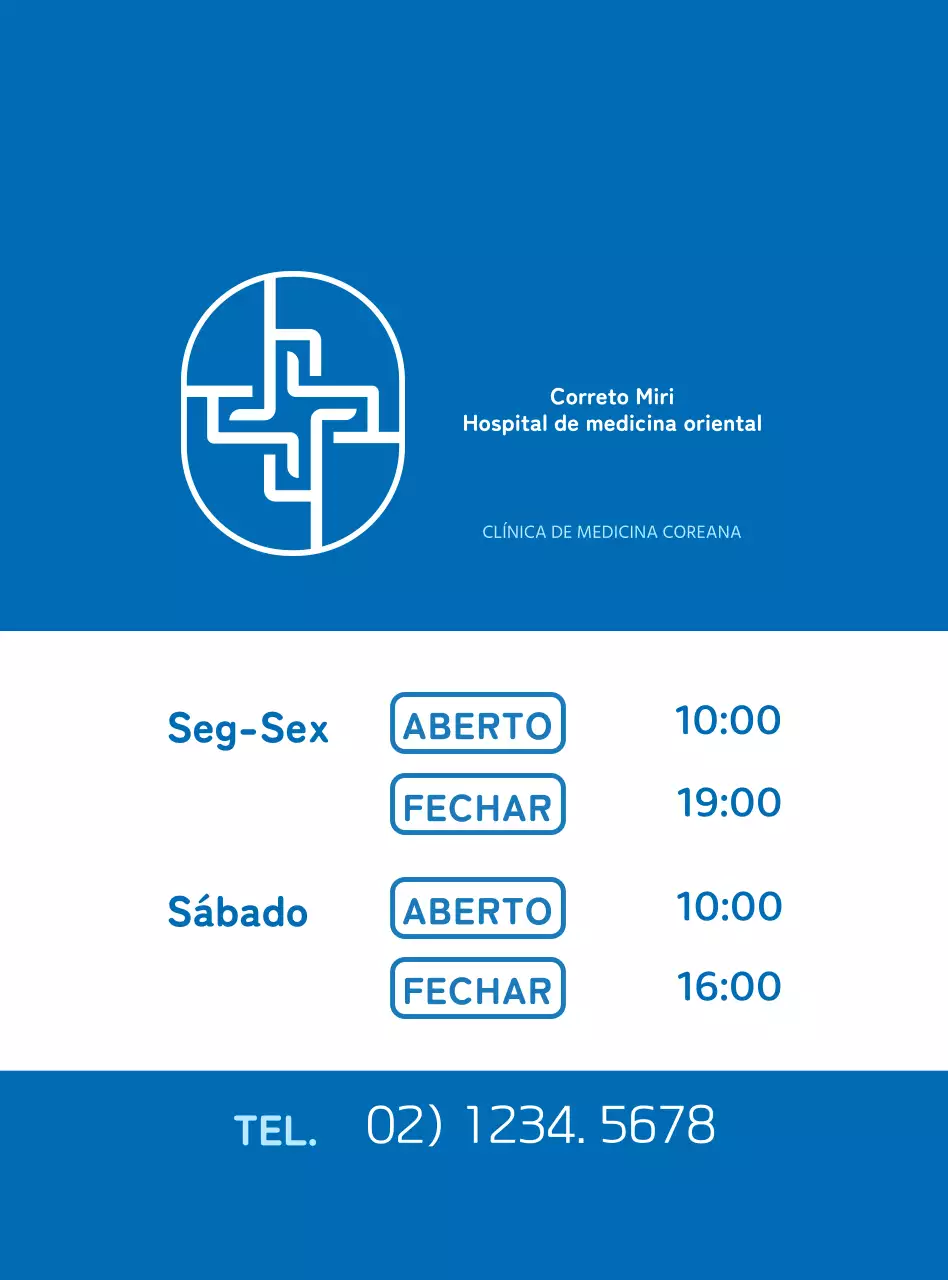 Informação e promoção de clínicas de medicina oriental com um conceito limpo a azul e branco