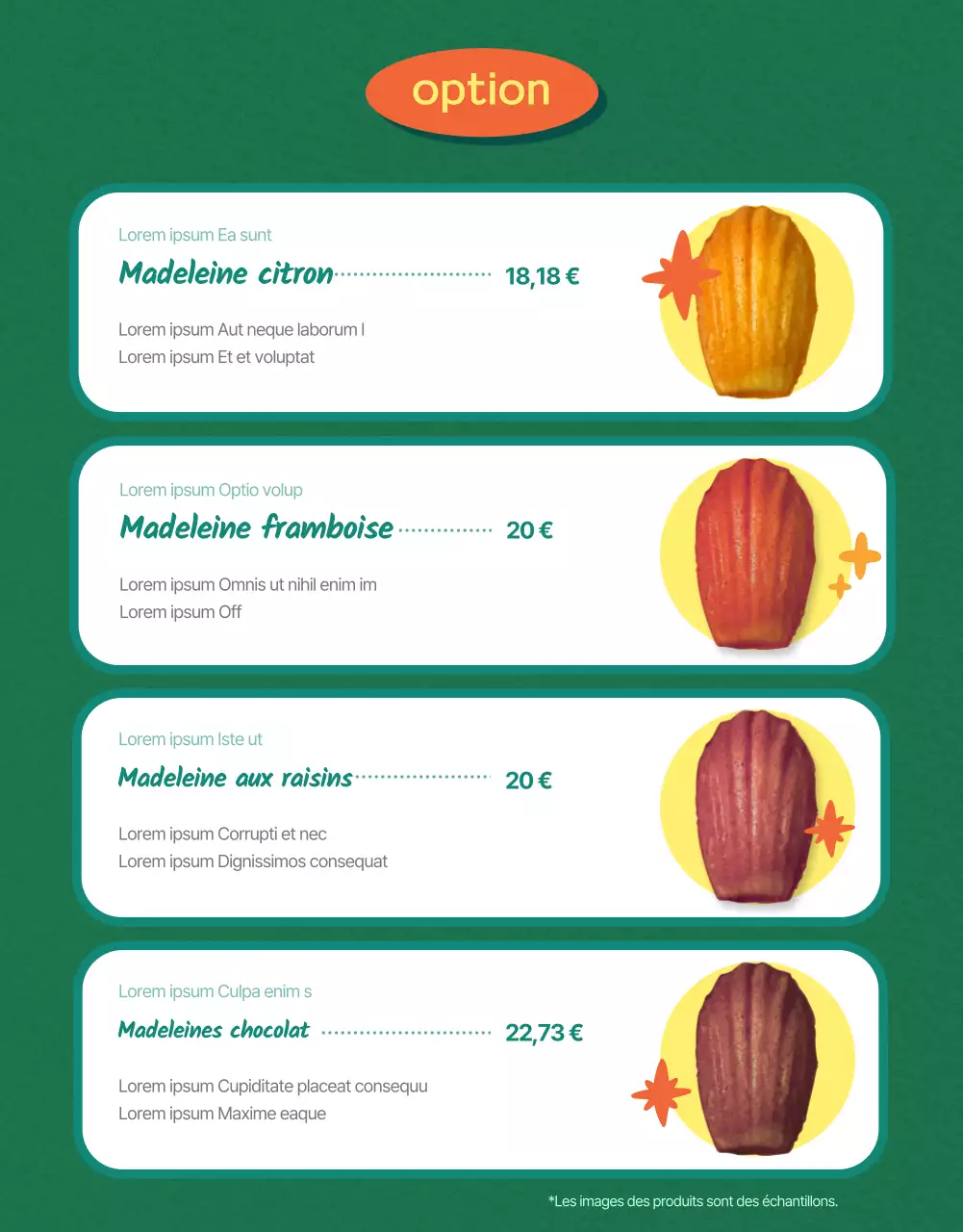 Vendre des madeleines prêtes à l'emploi sur fond vert