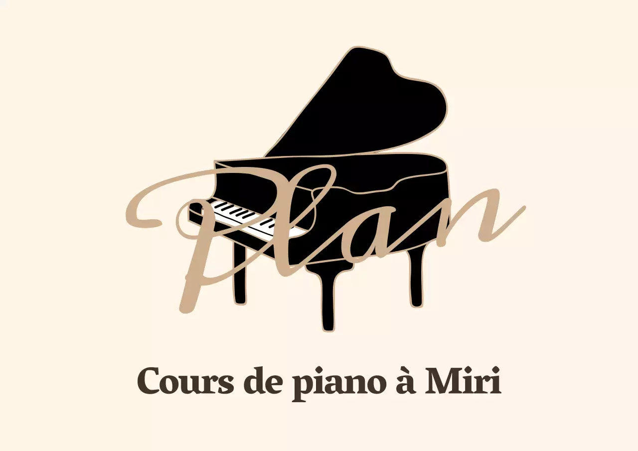 Logo promotionnel d'une école de piano dans un style cursif émotionnel en jaune clair et marron.