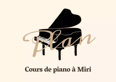 Logo promotionnel d'une école de piano dans un style cursif émotionnel en jaune clair et marron.