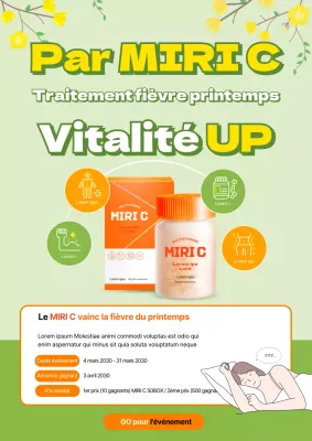 Vitamines de la fièvre printanière fraîche dans des produits pharmaceutiques de couleur chartreuse et orange