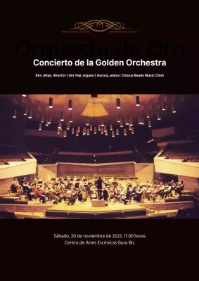 Promocione un concierto elegante y sencillo con una foto de la orquesta en negro