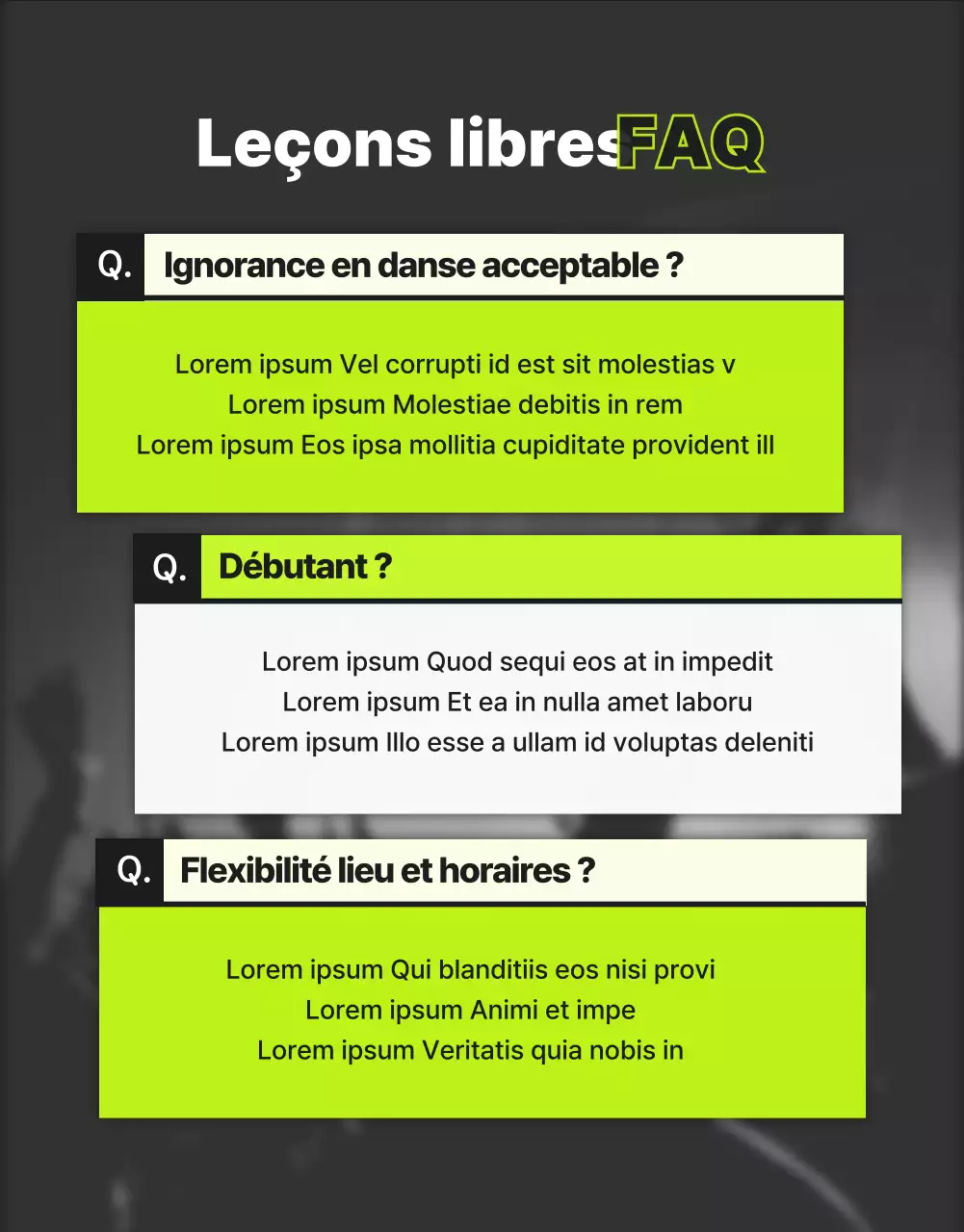 Cours de danse branchés en néon et noir