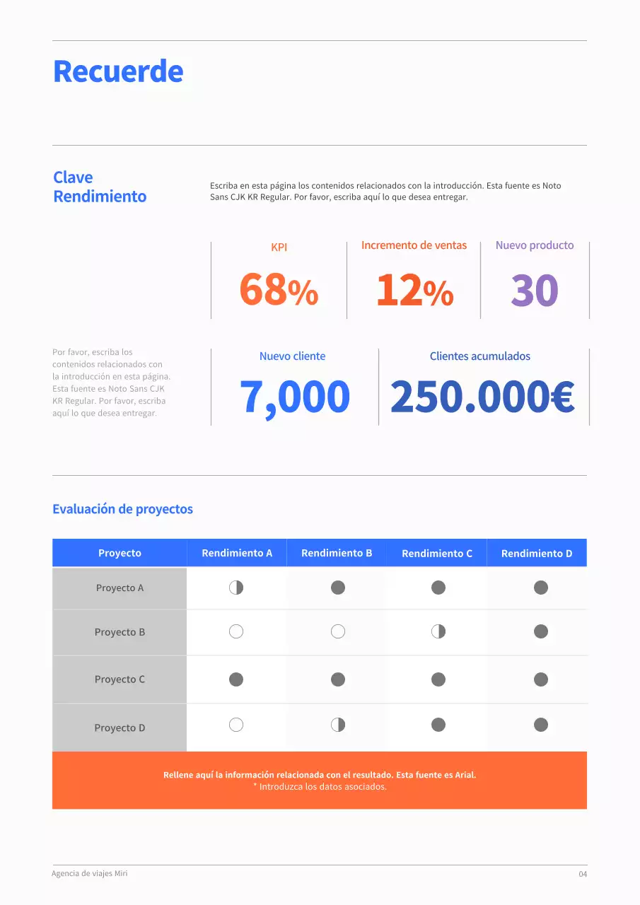 Plan de empresa anual de concepto limpio en azul y naranja