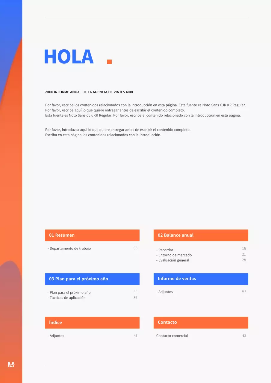 Plan de empresa anual de concepto limpio en azul y naranja