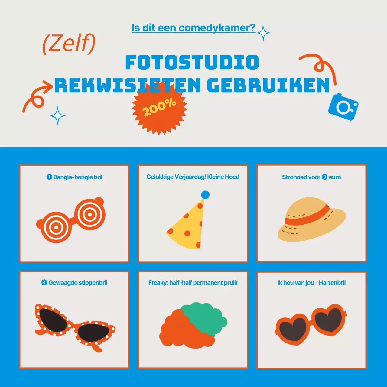 Een koel en levendig blauwrood kleurenschema met fotostudio rekwisieten