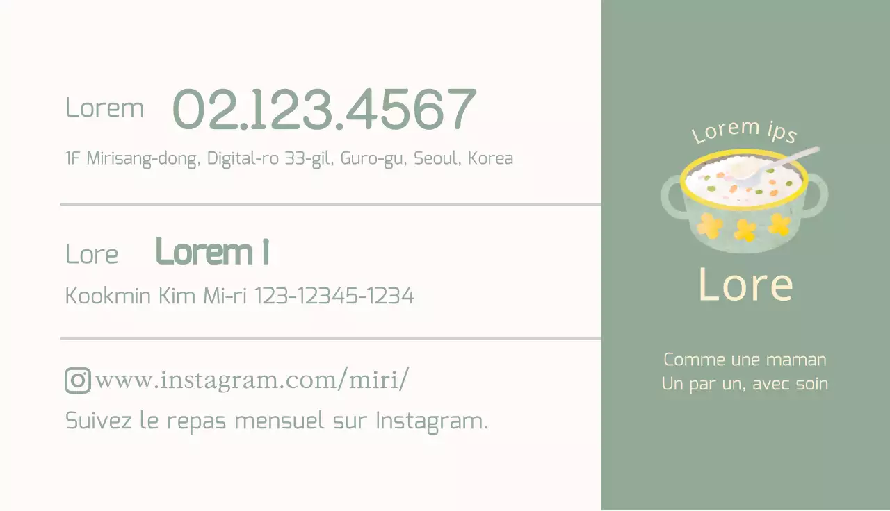 Cartes de visite pour aliments pour bébés