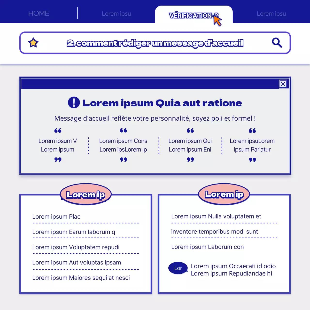 Etiquette et exemples de rédaction de courriels en bleu marine et blanc