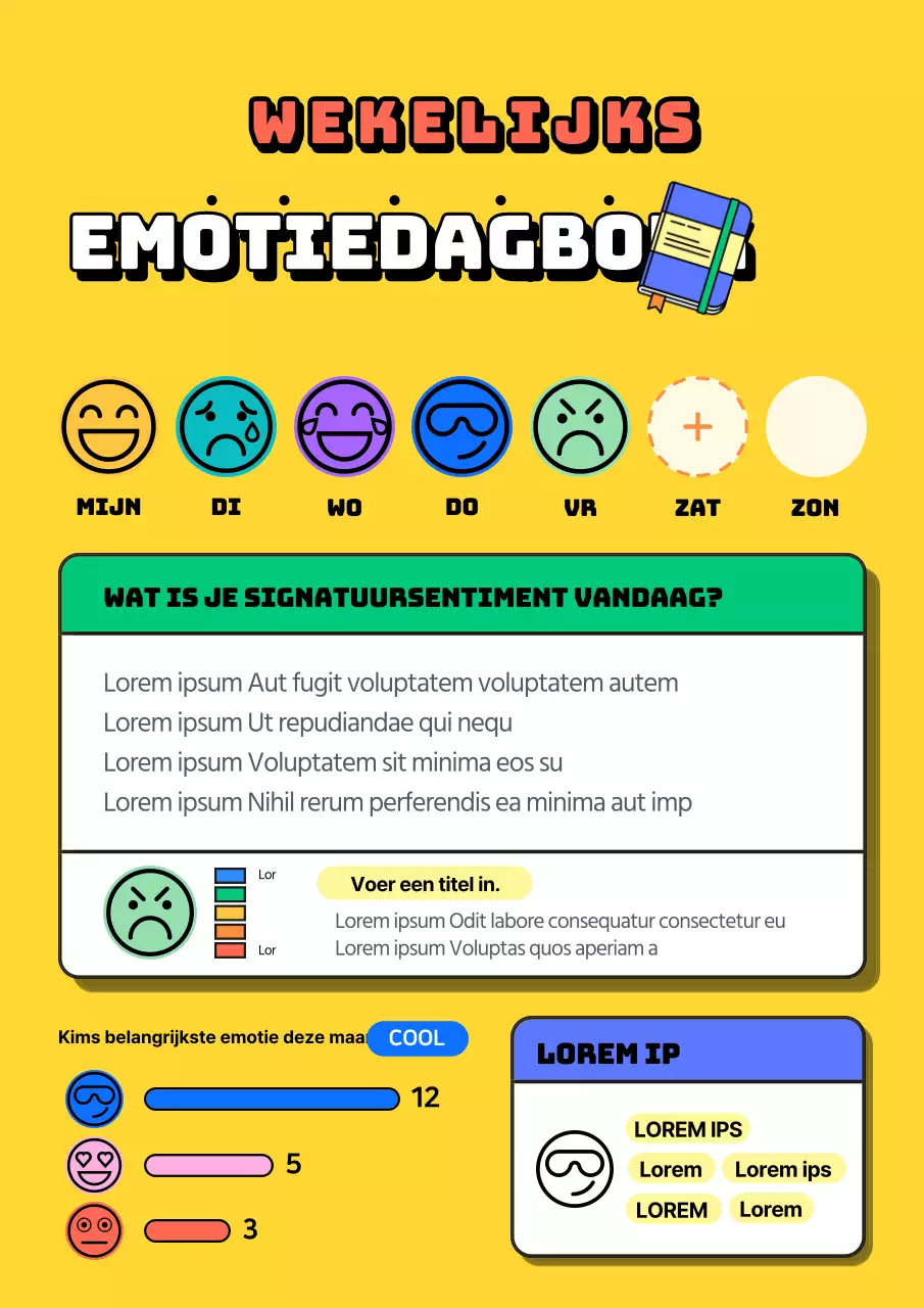 Geel en regenboogkleurig geïllustreerd emotioneel dagboek