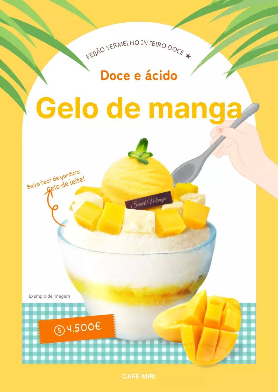 Gelado raspado de manga sobre um fundo amarelo