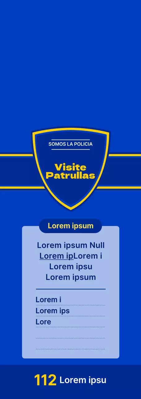 Una señal de patrulla policial puerta a puerta de estilo sencillo y limpio en azul nítido y azul marino.
