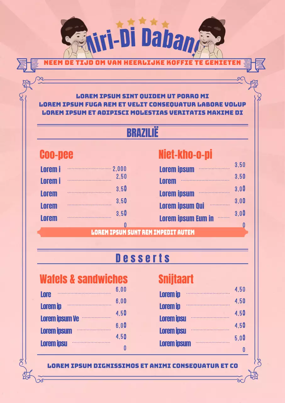 Retro geïllustreerde café poster met roze vintage achtergrond