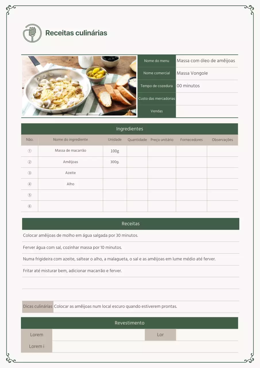 Receitas de massas verdes e beges