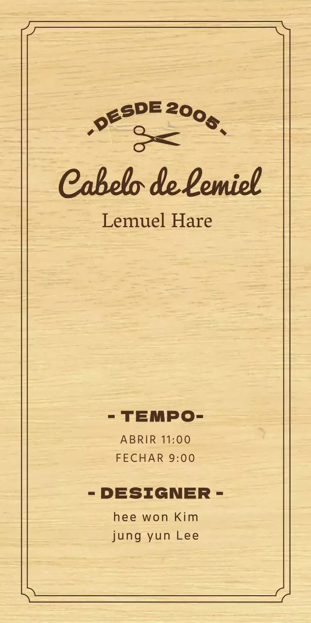 Um sinal de salão de cabeleireiro de aspeto clássico com texto a preto e uma ilustração de uma tesoura