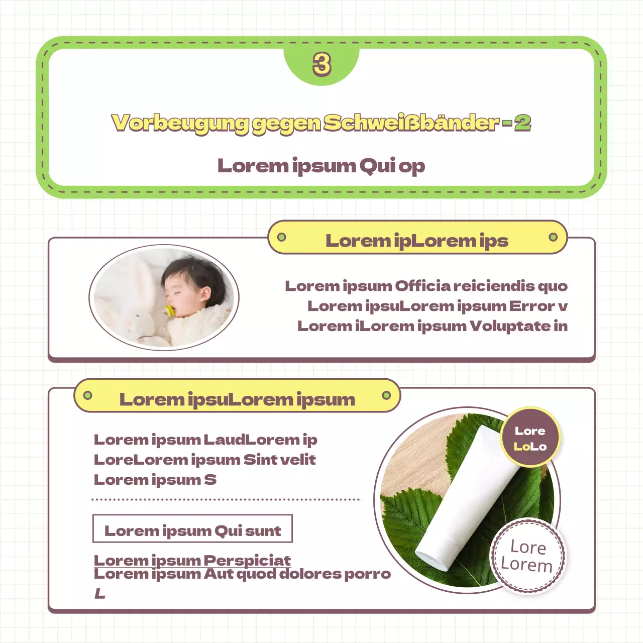 Tipps zur Vorbeugung gegen Wundscheuern bei Babys und Empfehlungen für Erziehungsartikel, illustriert in Hellgrün und Gelb.